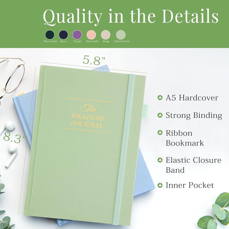 JUBTIC Reading Journal - Log and Track Reading Progress - Gift for Book Lovers - 75 Books, A5 Size (Pastel Green) - Image 2